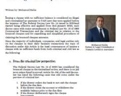 Issuance of Cheque with Insufficient Funds – The Legal Consequences